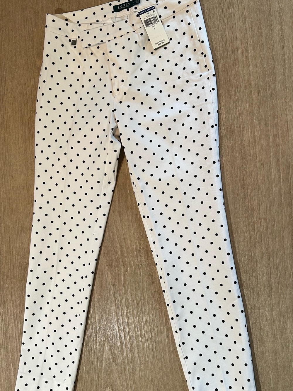 Lauren Ralph Lauren Women’s Size 6 NWT White Black Polka Dot Ankle Pants